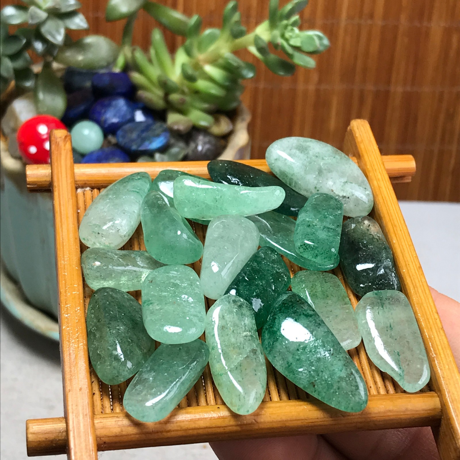 19Pcs Natural green Strawberry Crystal gemstone Polish Mineral Specimen A7538