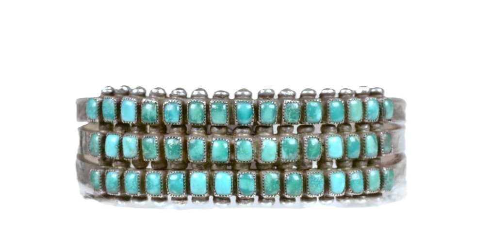 Vintage Navajo Three Row Square Cut Turquoise Bracelet  5.25\