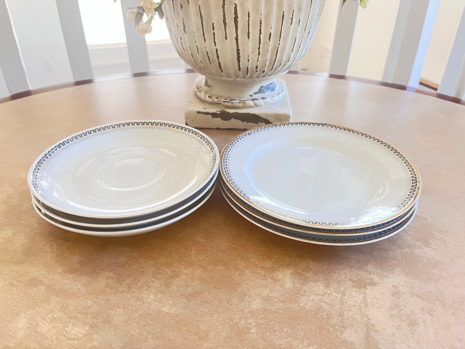 6 Vintage Selb Bavaria White Gold Trim China Dessert / Bread Plate & Saucer