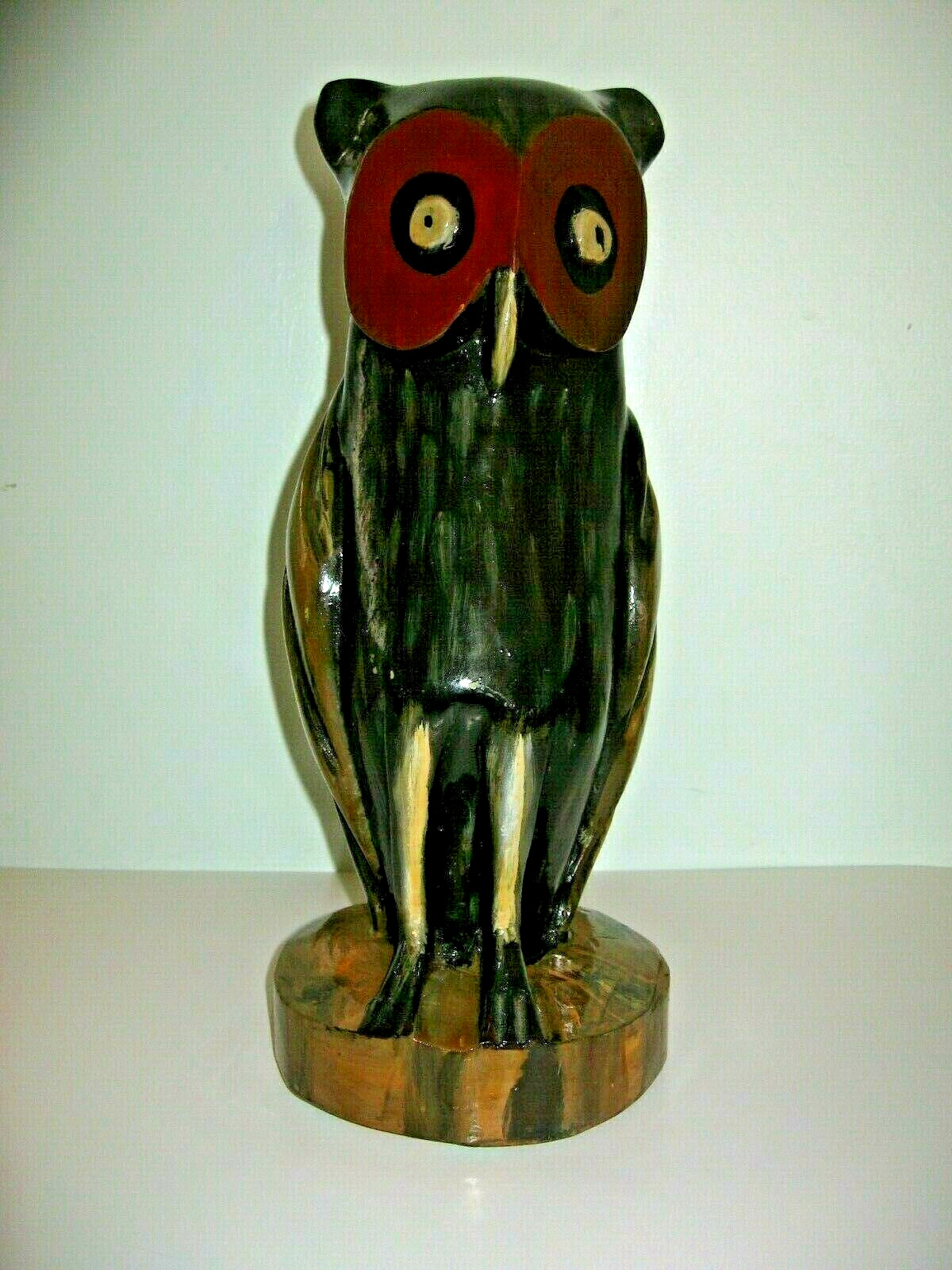  Unique Tall Handmade Hand Painted Ceramic or Pottery Owl  Bird Figurine 15\