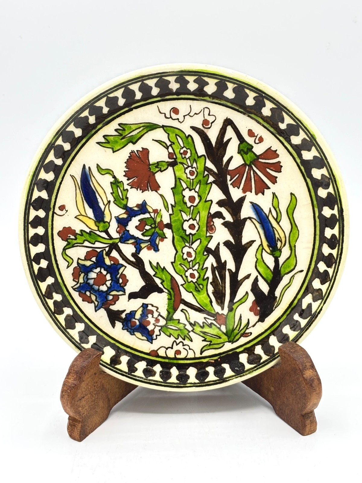 Vintage Turkish Kutahya Ceramic Art Pottery Plate Handpainted Floral Design 7”