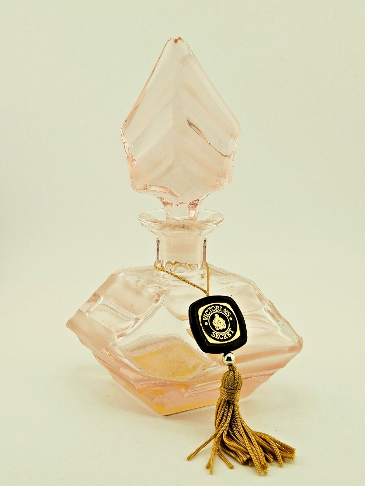 VTG VICTORIA'S SECRET Art Deco Style Frosted & Clear Pink Glass PERFUME Bottle 