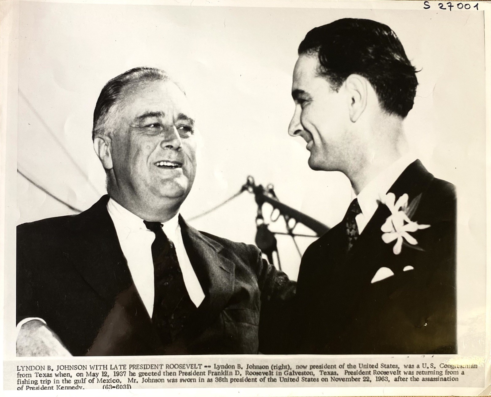 President Roosevelt and L. Johnson, U.S. Congress, in Galveston 1937-ARCHIVES SN