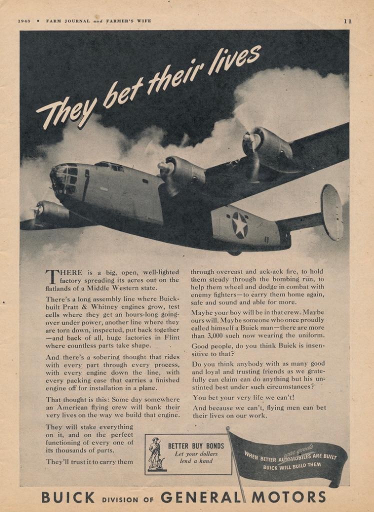 Magazine Ad - 1943 - Buick - World War II - Pratt & Whitney Engines