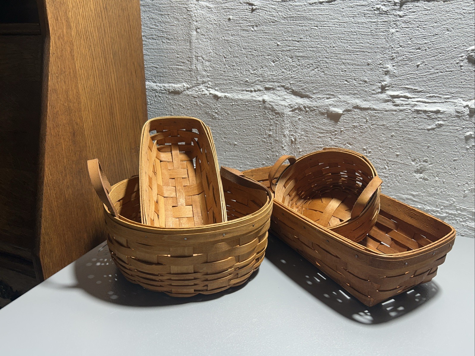Longaberger Lot Of 4 Baskets Bread, Cracker, Button & Darning Longaberger Lot Of 4 Baskets Bread, Cracker, Button & Darning