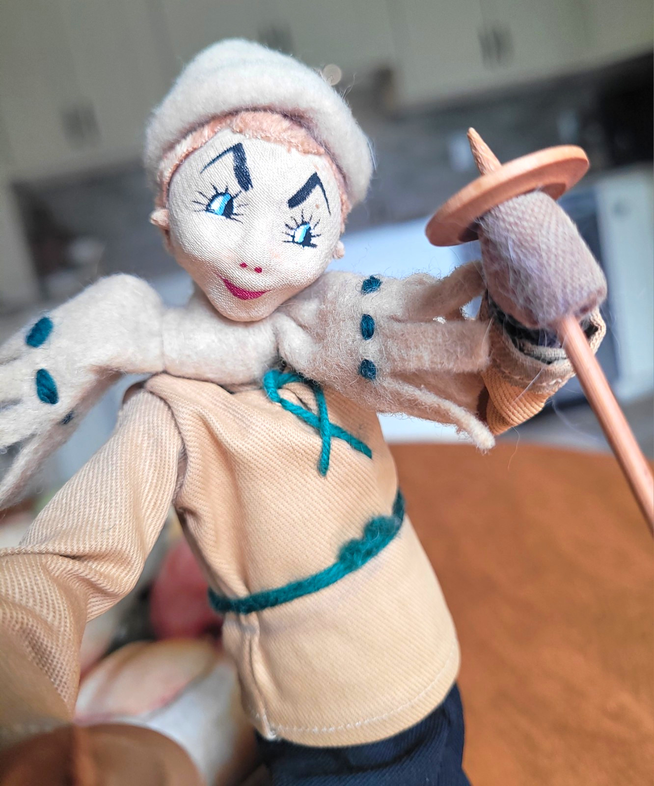 Vintage Roldan Klumpe? Christmas Skier Fabric/Felt Doll w Skis/ Poles. Fun