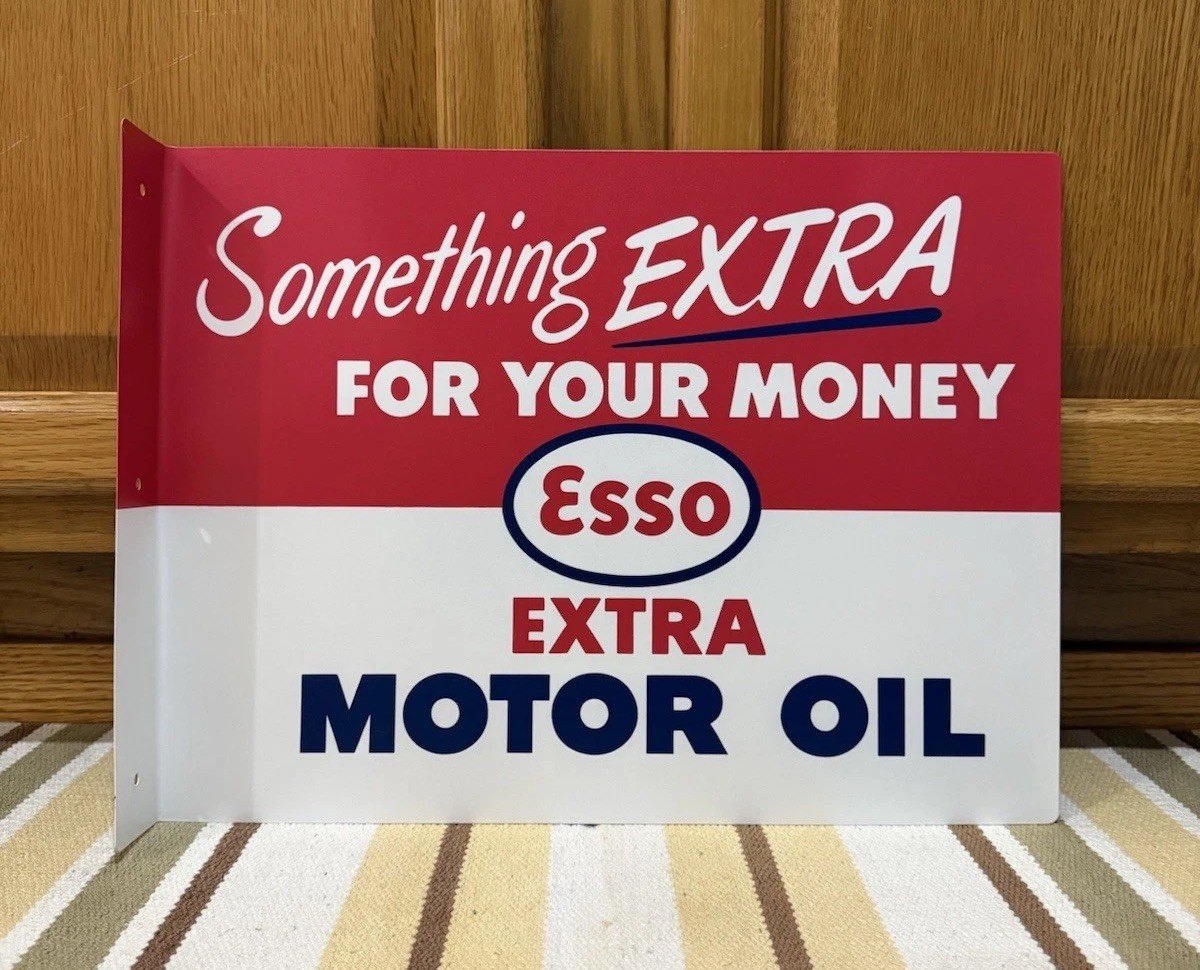 Esso Motor Oil Flange Sign Gas Garage Double Sided Vintage Style Wall Decor
