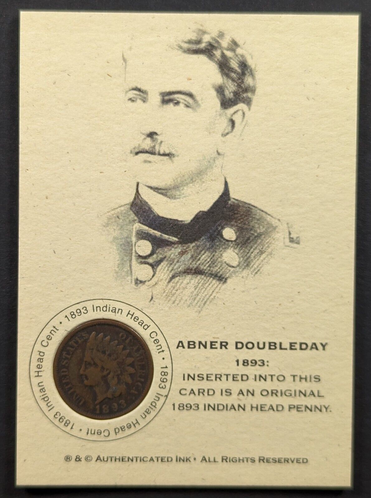 Abner Doubleday 2008 Authenticated Ink Card With Penny