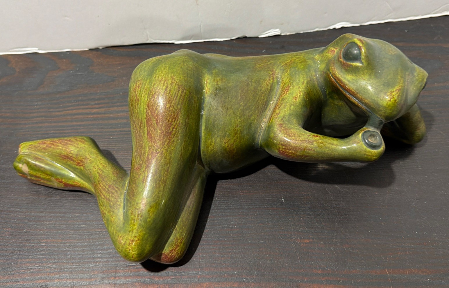 Vintage Smoking Frog Lounging Relaxing Green Frog Figurine Decor