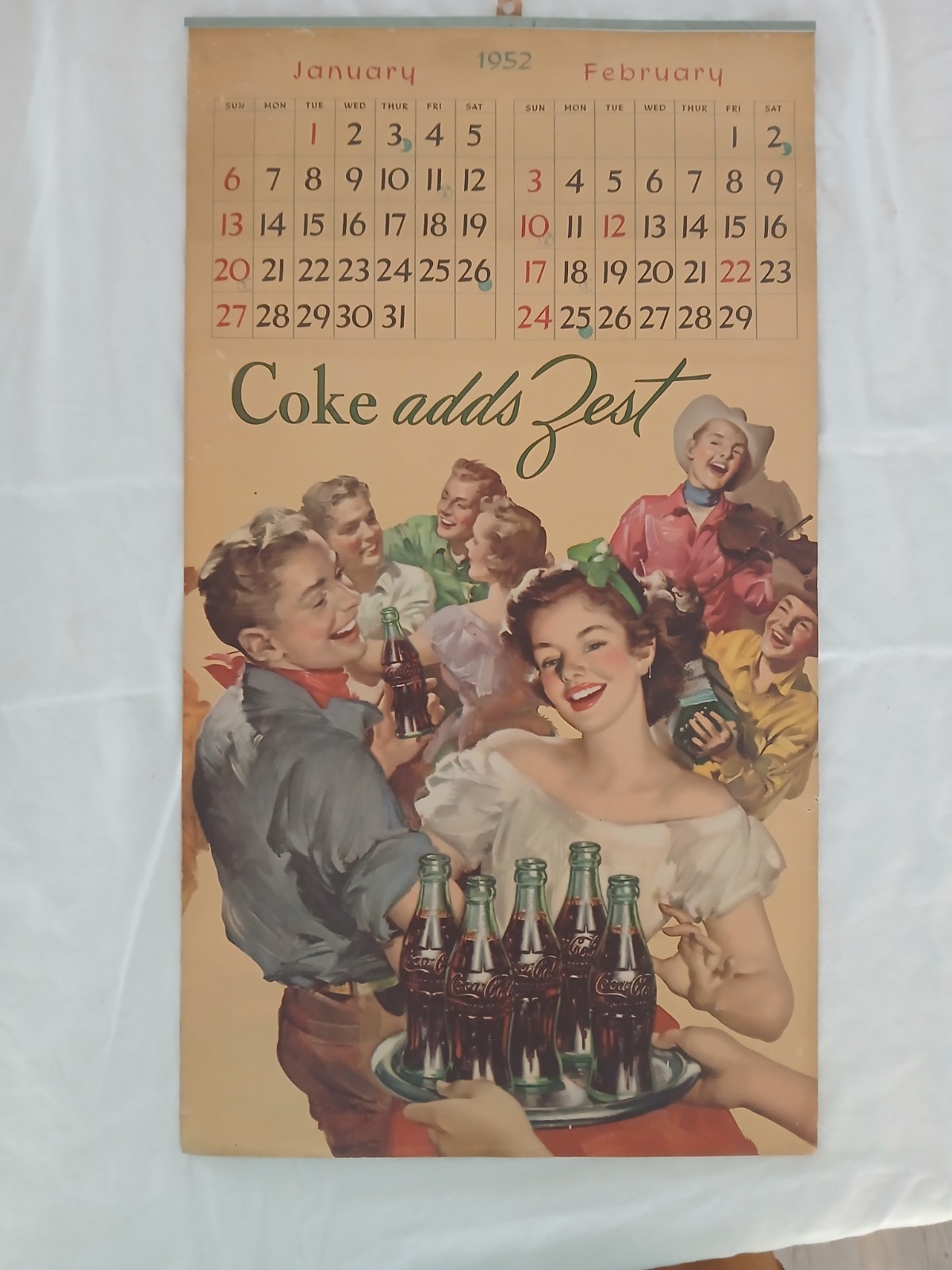 Original 1952 Coca-Cola Calendar Complete 6 Pages Santa Hanger Vintage Coke
