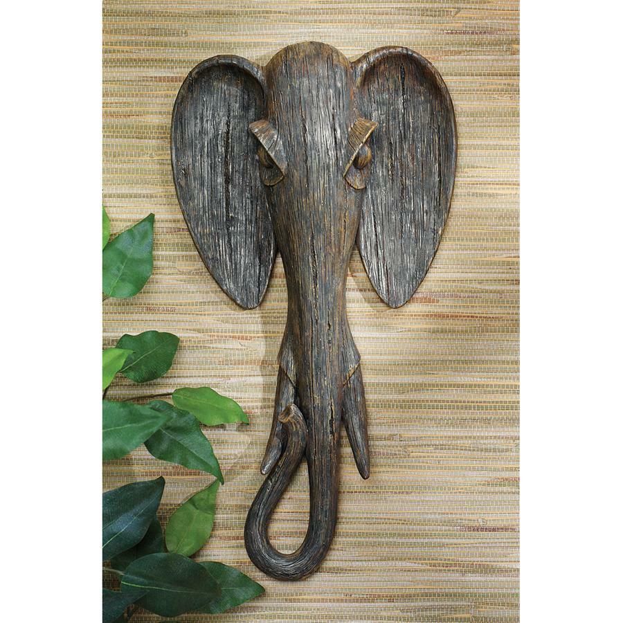 African Continent Savannah Collection: Elongated Elephant Mask Wall Sculpture