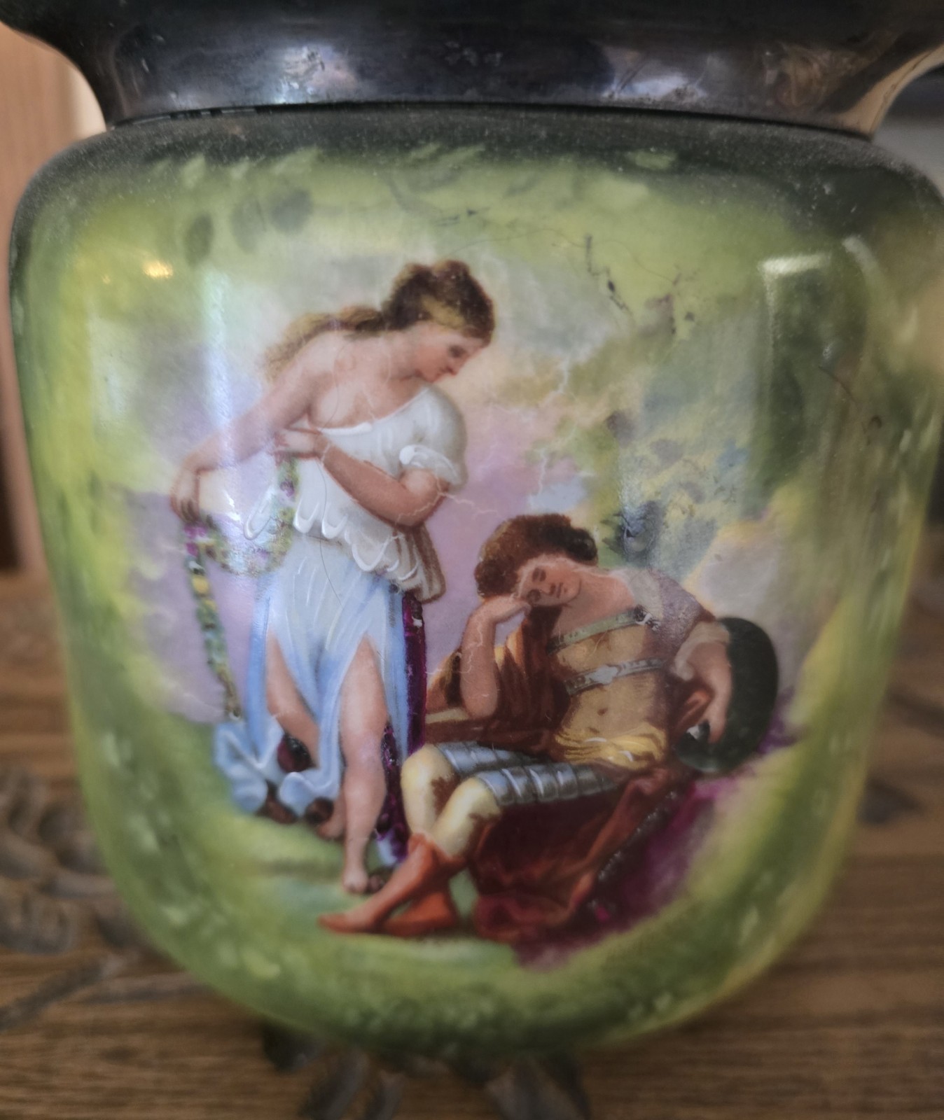 Antique Austrian Painted Carlsbad Porcelain Silverplate tobacco pipe jar humidor Antique Austrian Painted Carlsbad Porcelain Silverplate tobacco pipe jar humidor