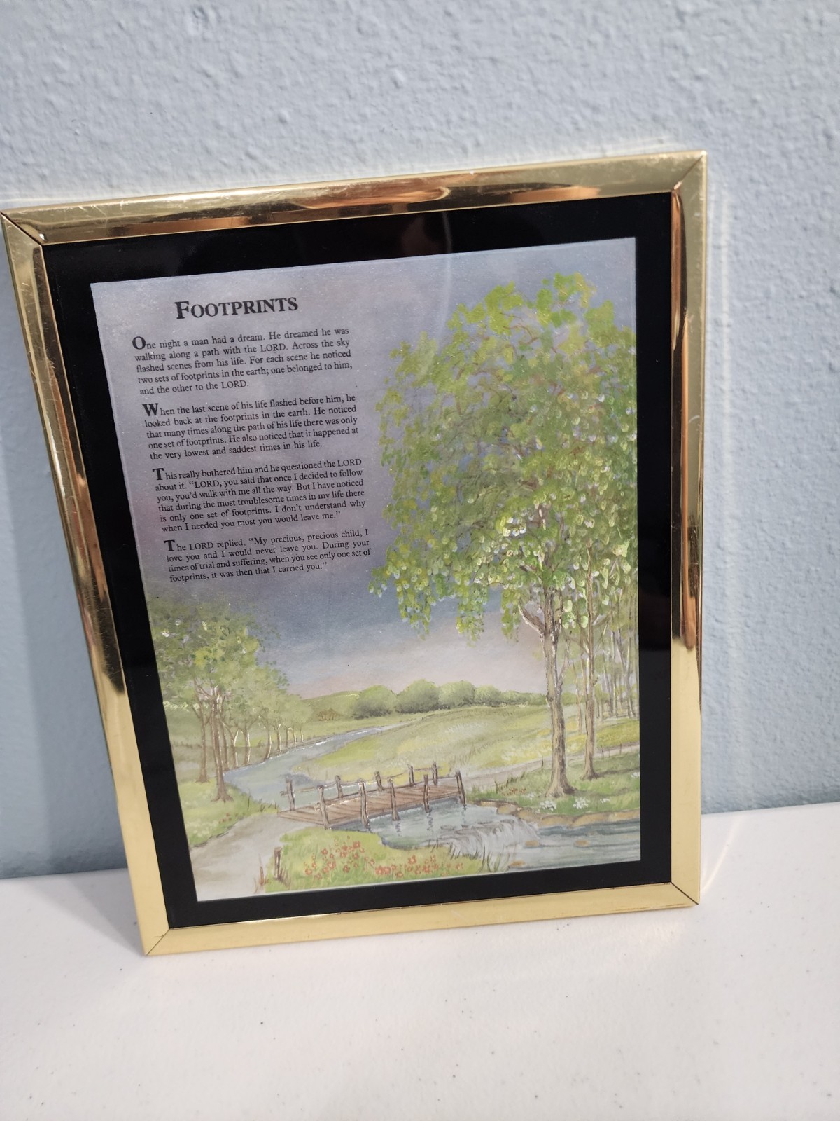 Vintage Footprints Foil Framed Print Manifestations Christian Wall Hanging Decor