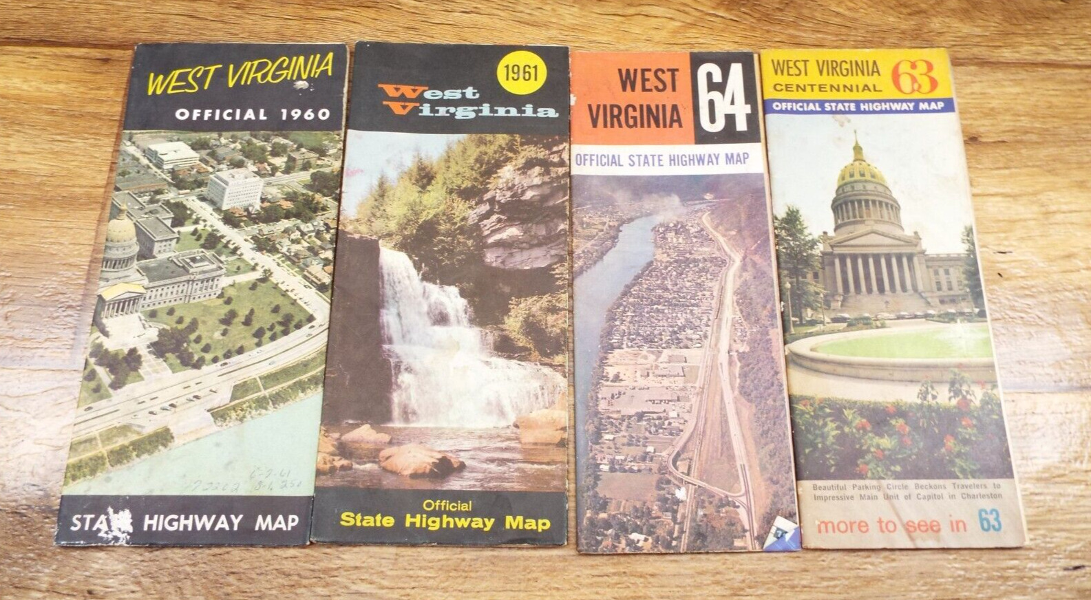 4-Vintage 1960/61/63/64 West Virginia HIGHWAY Road Maps