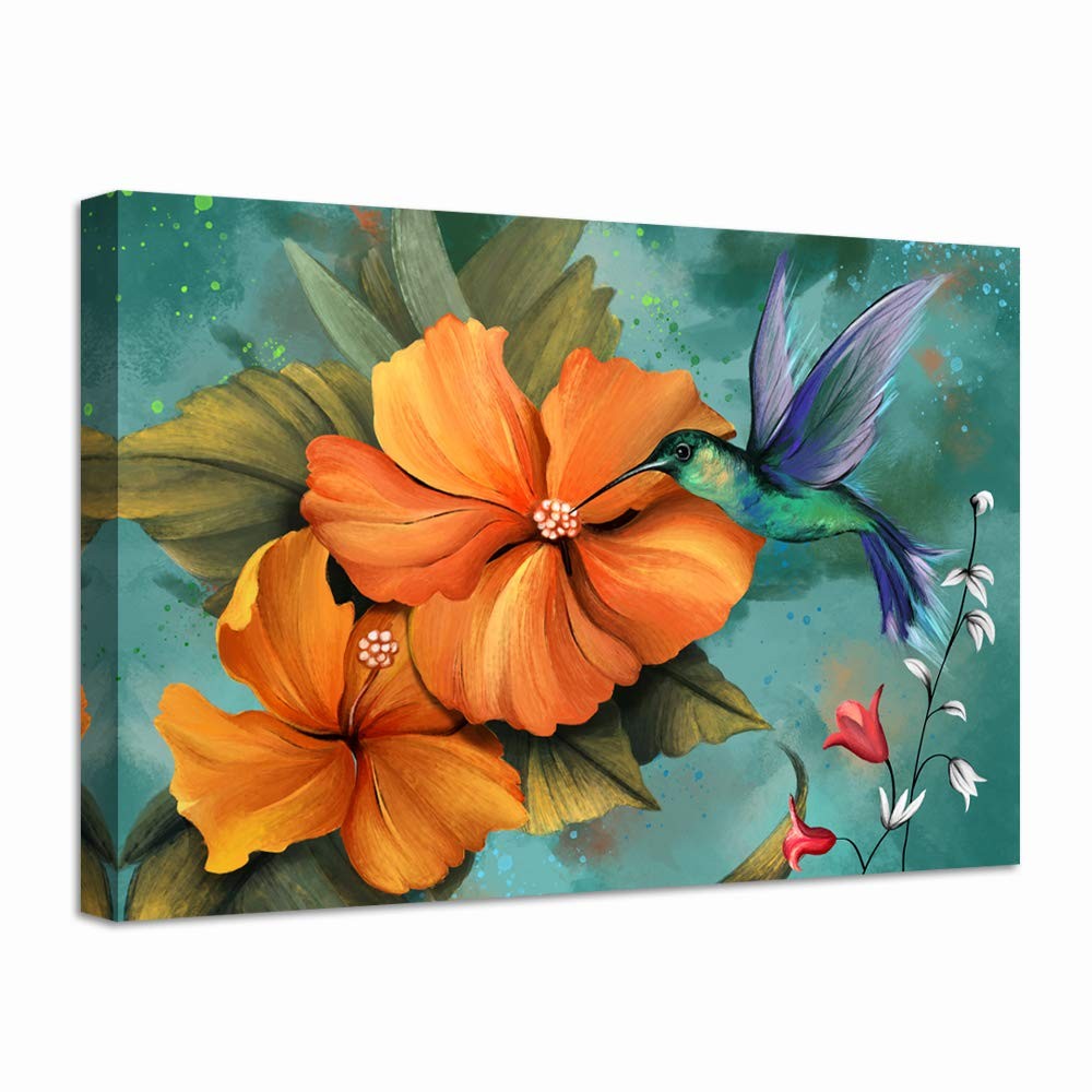 LevvArts Burn Orange And Teal Wall Art Decor Hummingbird Painting Prints Hawaii LevvArts Burn Orange And Teal Wall Art Decor Hummingbird Painting Prints Hawaii