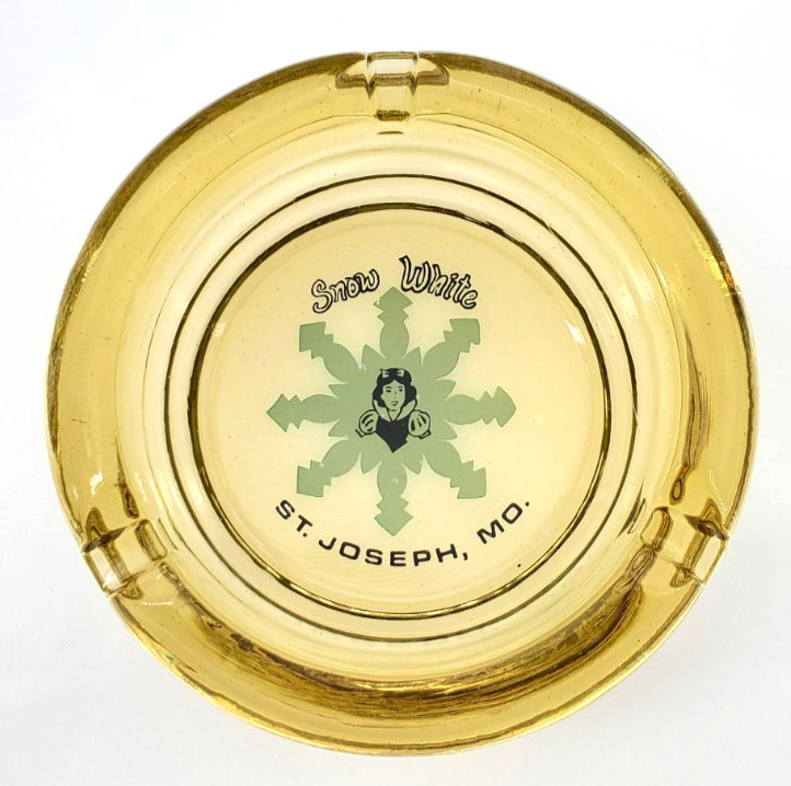 Vintage Glass Marketing Ashtray / Snow White Drive-In / St. Joseph Missouri MO