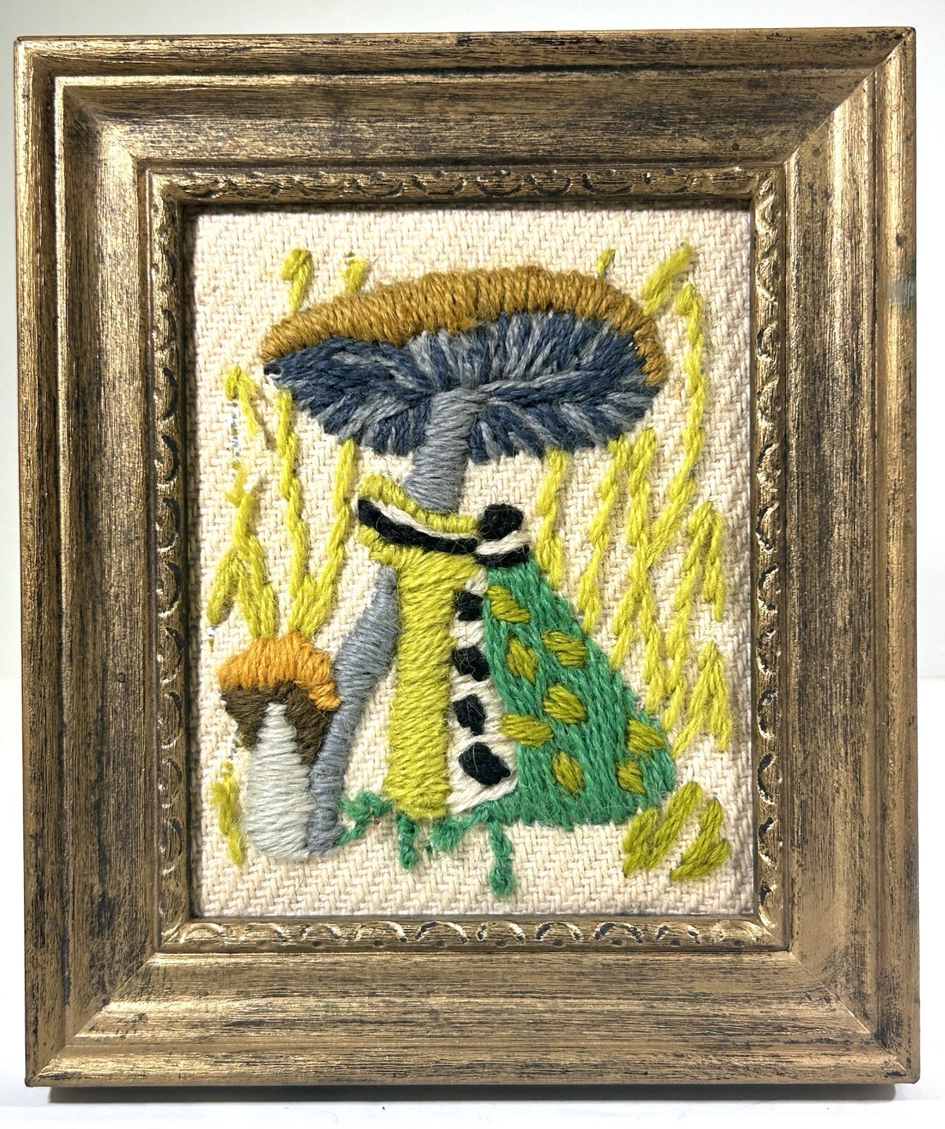 VTG 70s Psychedelic Mushroom Crewel Embroidery Framed Needlepoint Boho Hippie VTG 70s Psychedelic Mushroom Crewel Embroidery Framed Needlepoint Boho Hippie