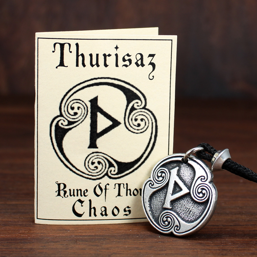 Pewter Thurisaz Thor Rune Pendant Norse Talisman Protection Amulet Necklace