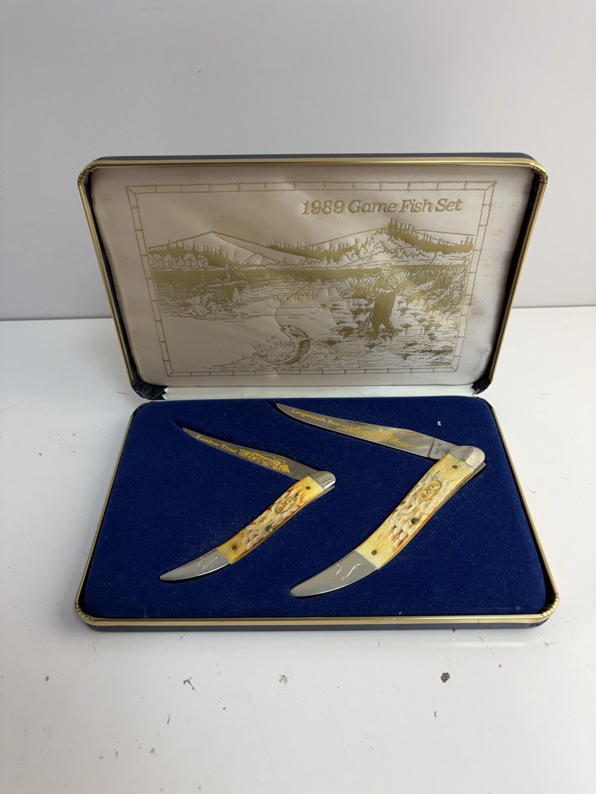 1989 Case XX Game Fish Knife Set Rainbow Trout & Largemouth Bass