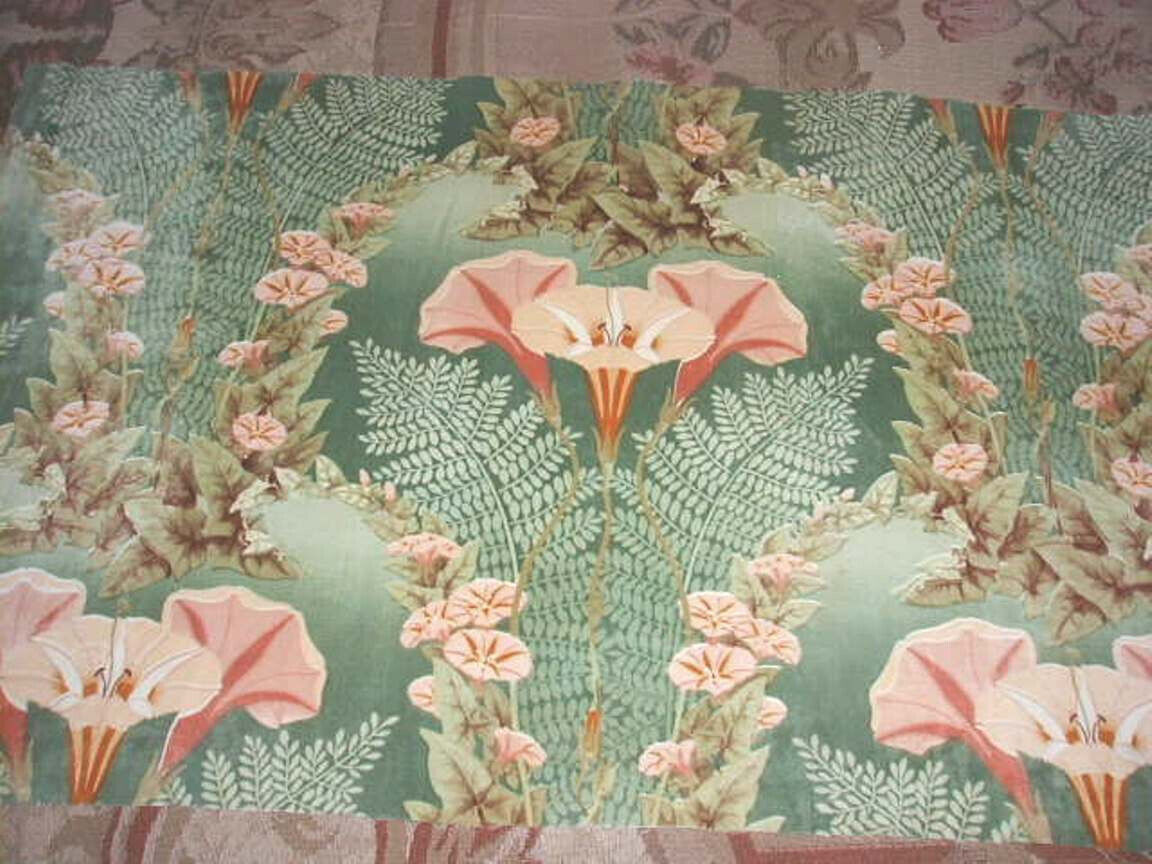 ANTIQUE French 1899 Art Nouveau SILK VELVET Fabric Morning Glories Lauth & Cie