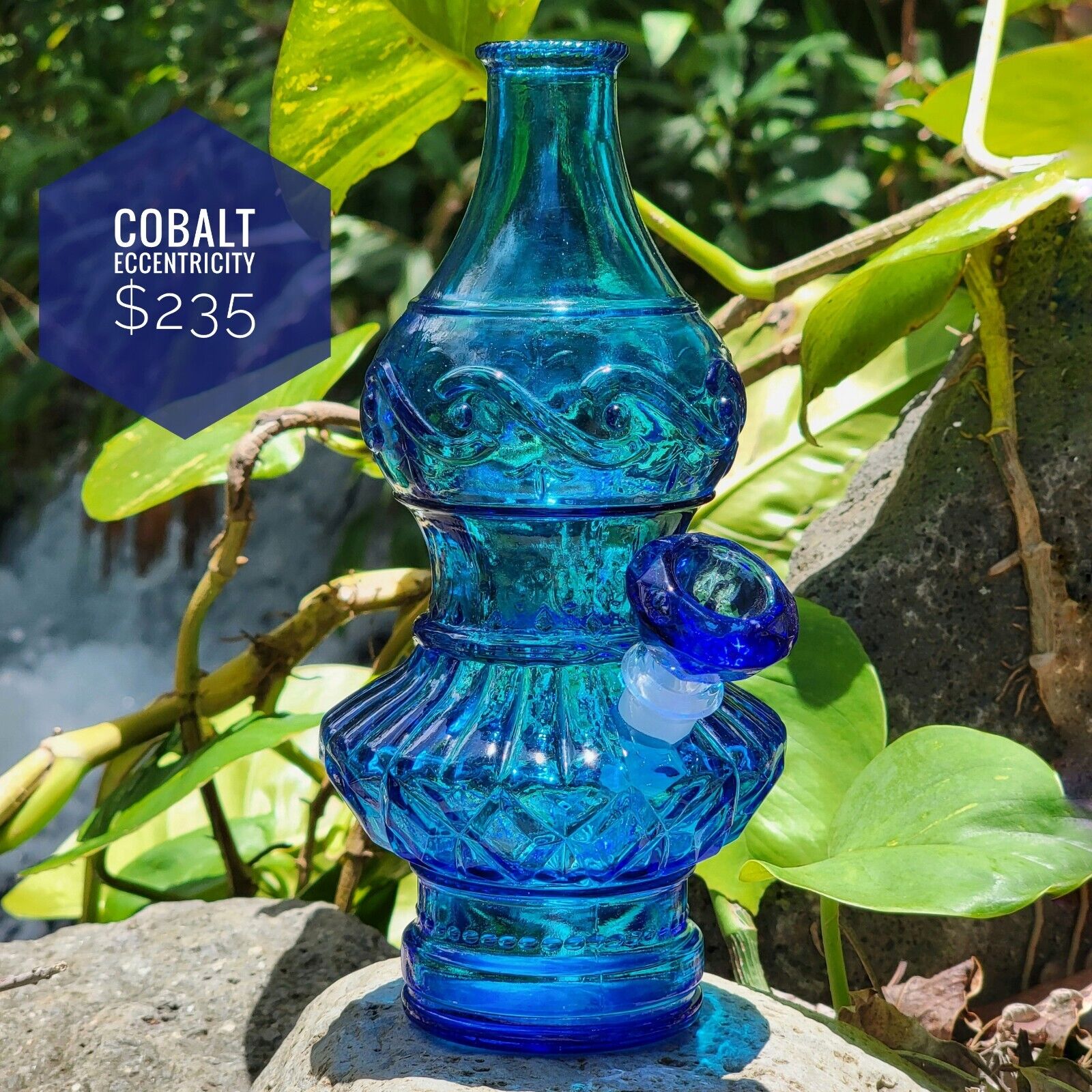 Vintage Upcycled RARE Cobalt  Pressed Glass Bottle Bong