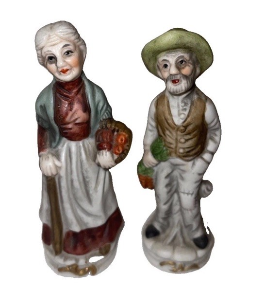 Cute Old Man & Woman Farmers Hand Painted Porcelain Figurines Vintage Cute Old Man & Woman Farmers Hand Painted Porcelain Figurines Vintage