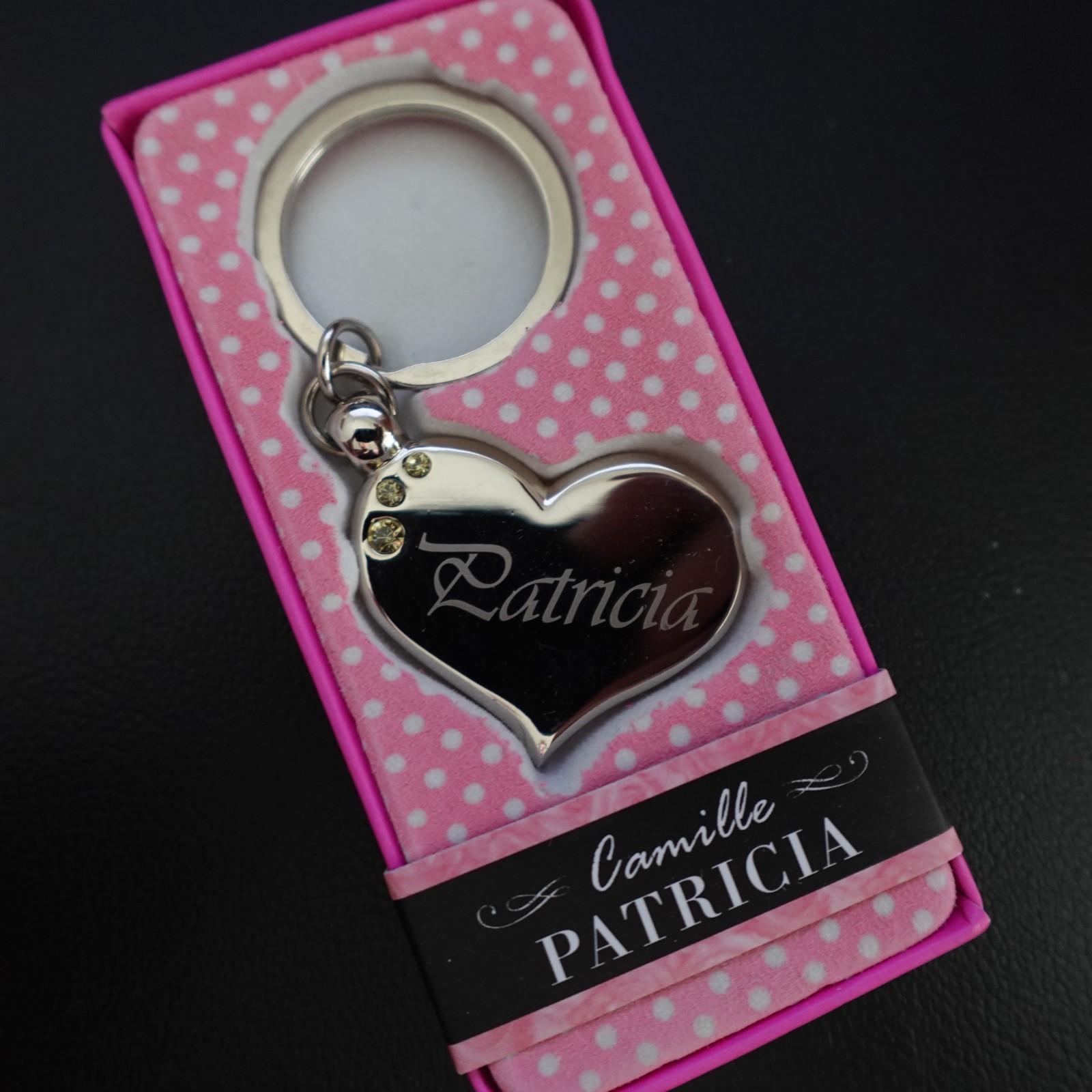 Patricia Personalized Keychain Heavy Metal Heart Sparkle Classy Name Gift
