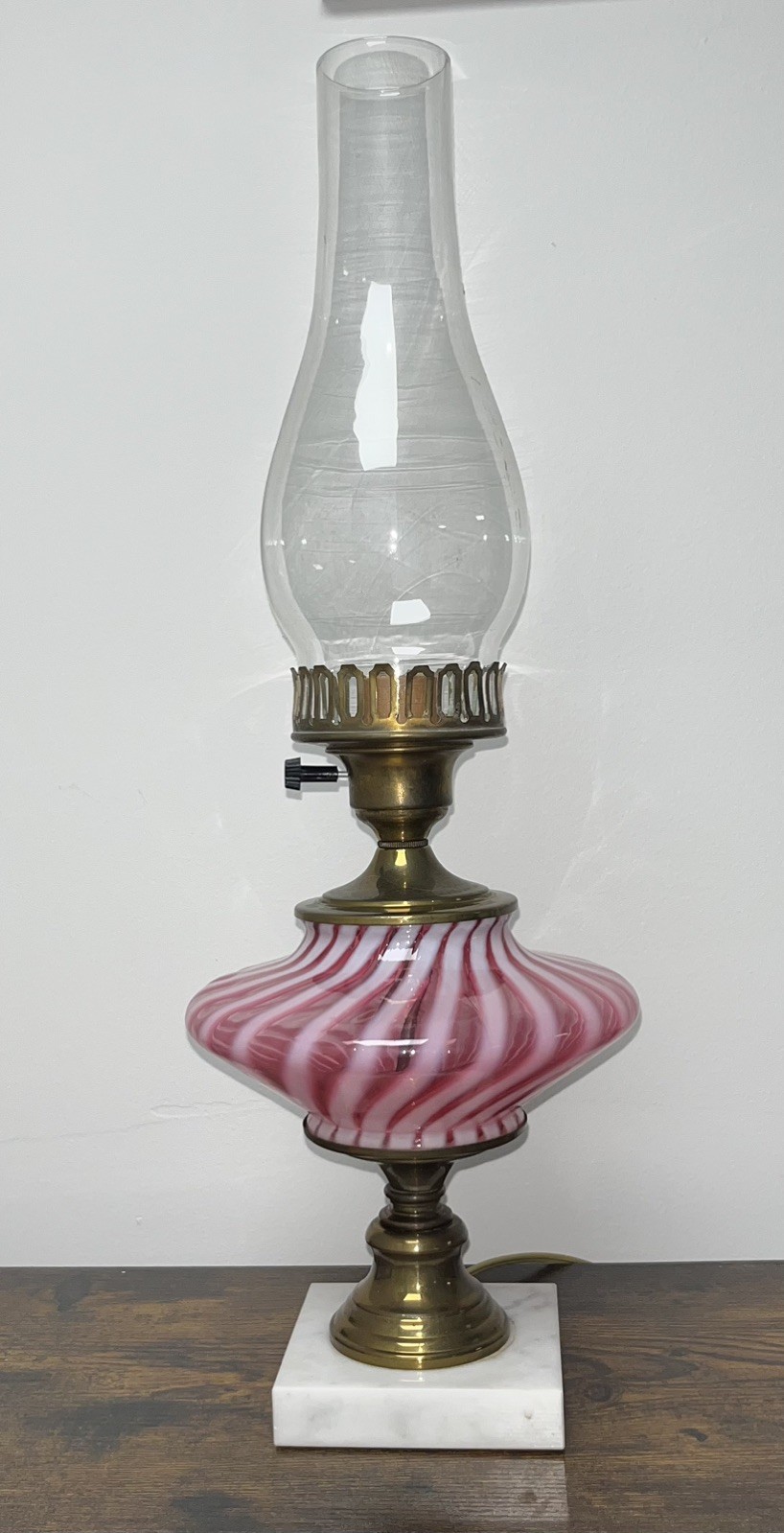 Vintage Fenton Cranberry Opalescent Swirl Lamp Chimney 16” Tall