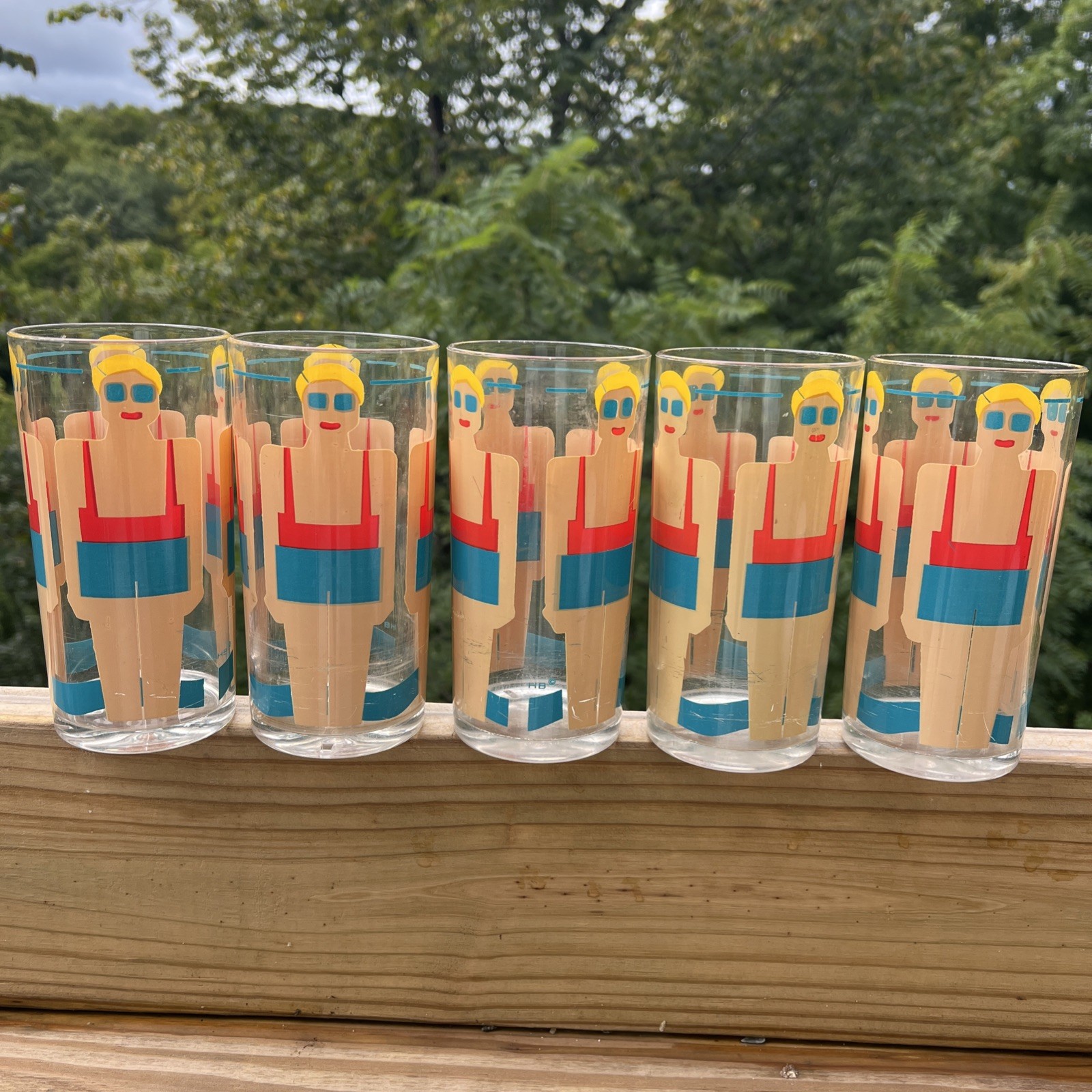 Vintage HJ Stotter Plastic Acrylic Tumbler Cup Swimmer Beach Pool Summer Theme 5