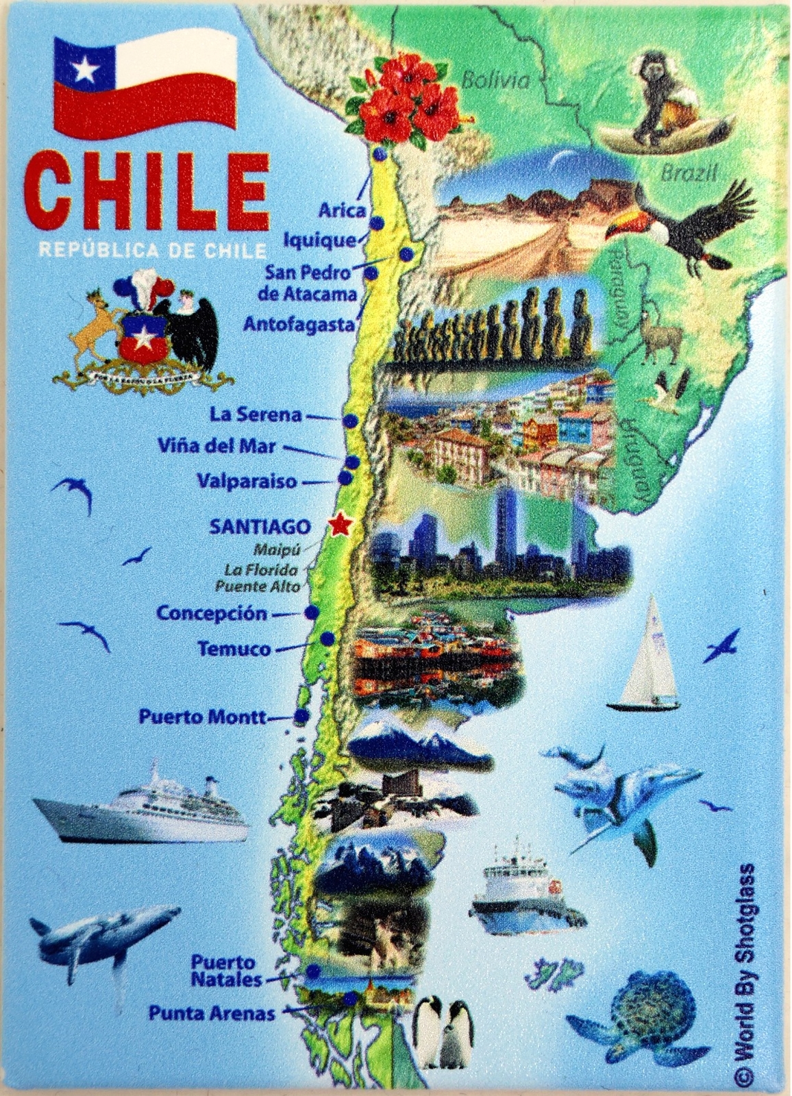 Chile Graphic Map and Attractions Souvenir Fridge Magnet 2.5\