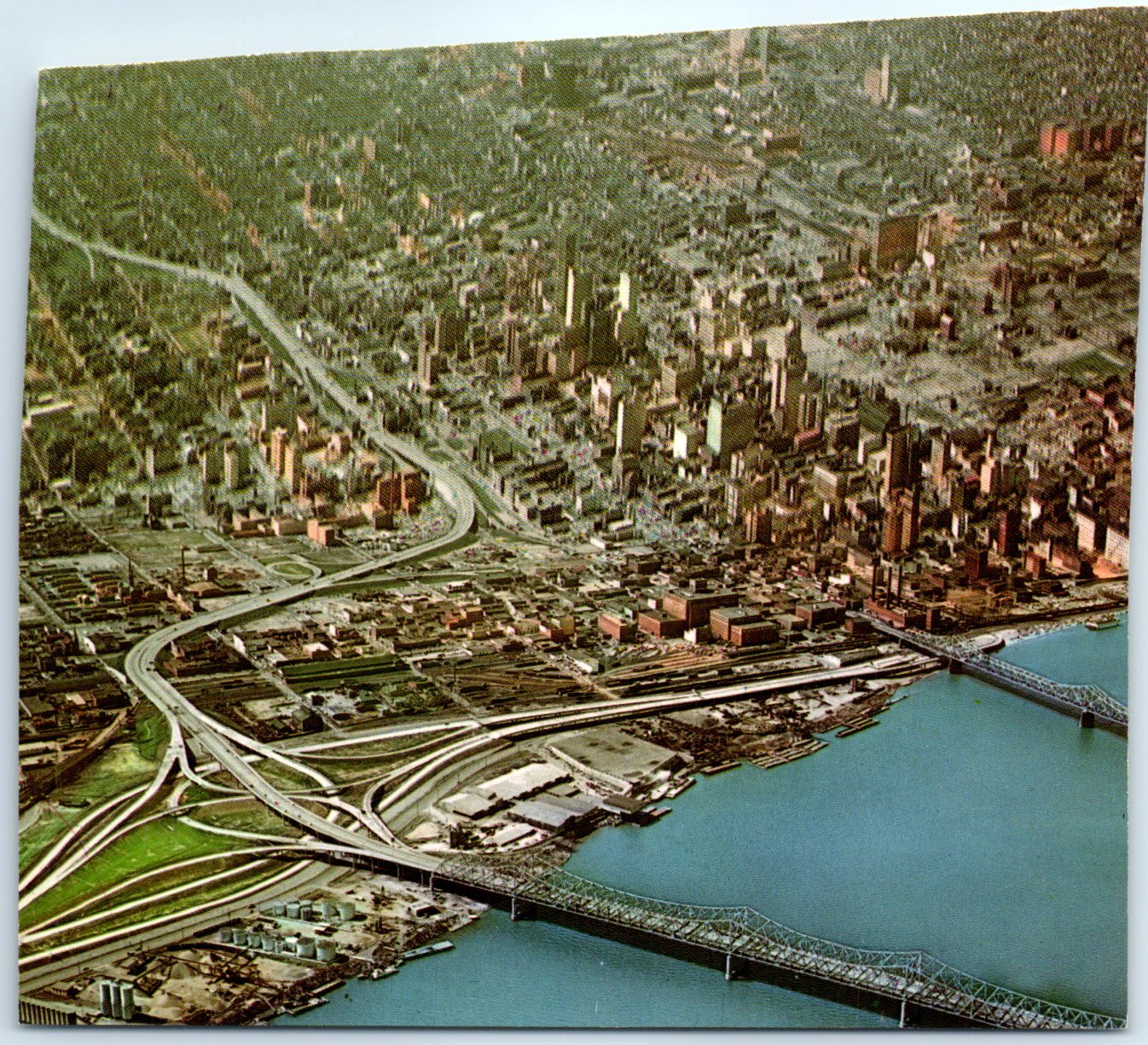 Postcard - Airview, Ohio River and Bridges - Louisville, Kentucky