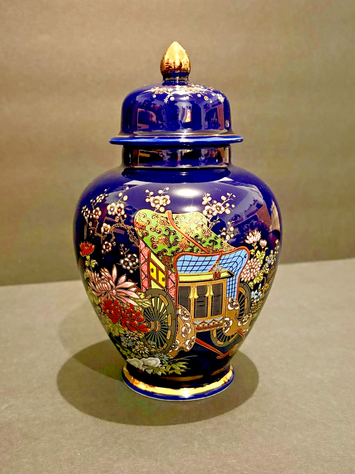 Kutani Ginger Jar Cobalt Blue Gold Gilt Japan Signed Lidded Porcelain