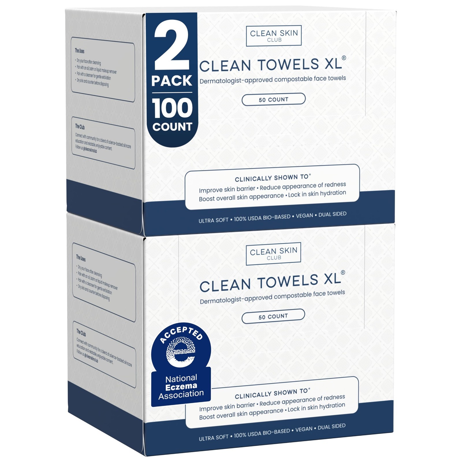 Clean Skin Club Clean Towels XL®, 100% USDA Biobased Face Towel, Disposable Face