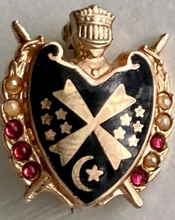 10k Yellow Gold Ruby Seed Pearls Order of De Molay Charm .50” Antique Stamp