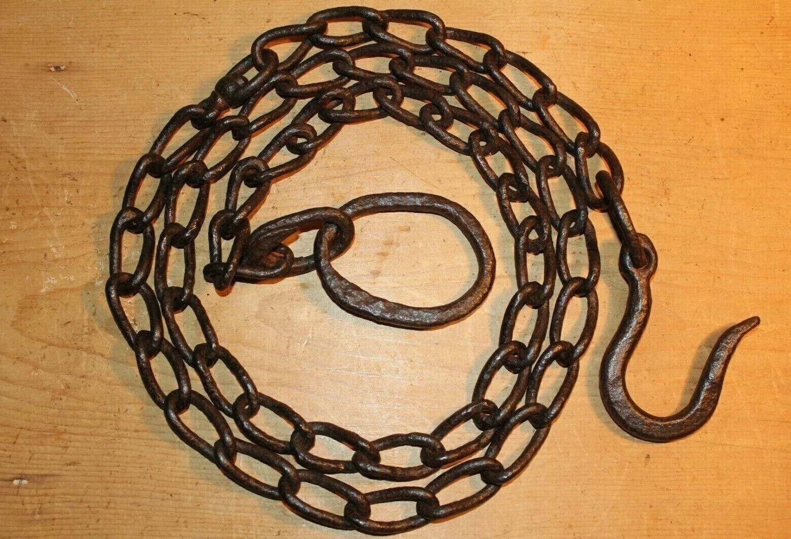 2 Piece Antique Wrought Iron Hook on Long Chain Beam Iron Ring 72 inch 2 Piece Antique Wrought Iron Hook on Long Chain Beam Iron Ring 72 inch
