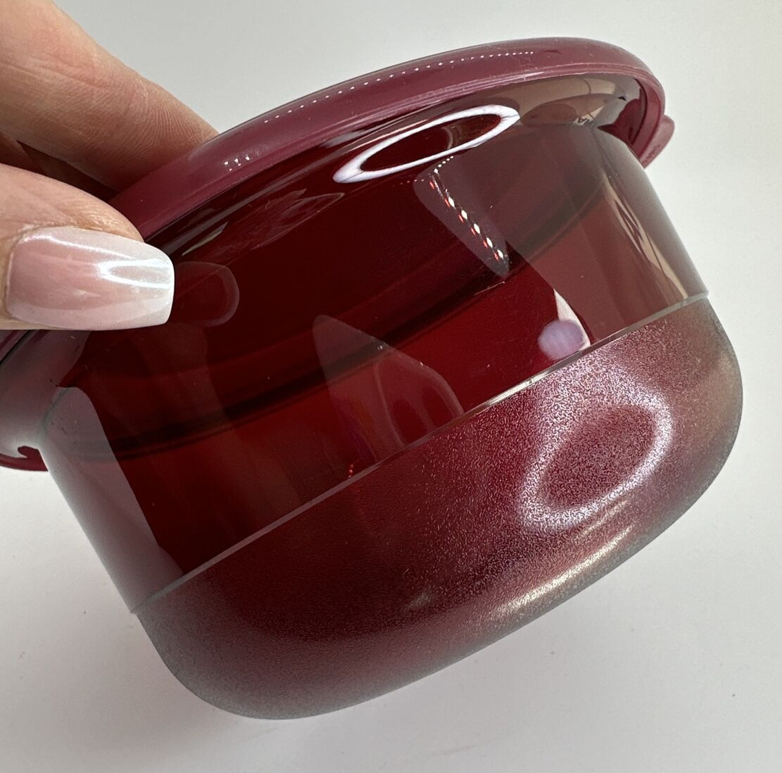 Tupperware Preludio Sheerly Elegant #2211 Bowl & Lid Ruby Red Cran 450ML VTG NOS