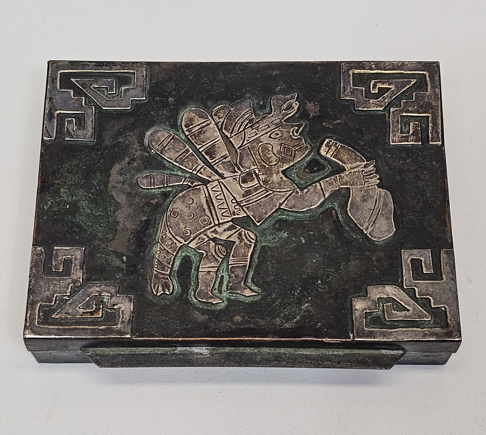 Vintage Copper Verdigris and Silver Inca Modern Table Box 1960s