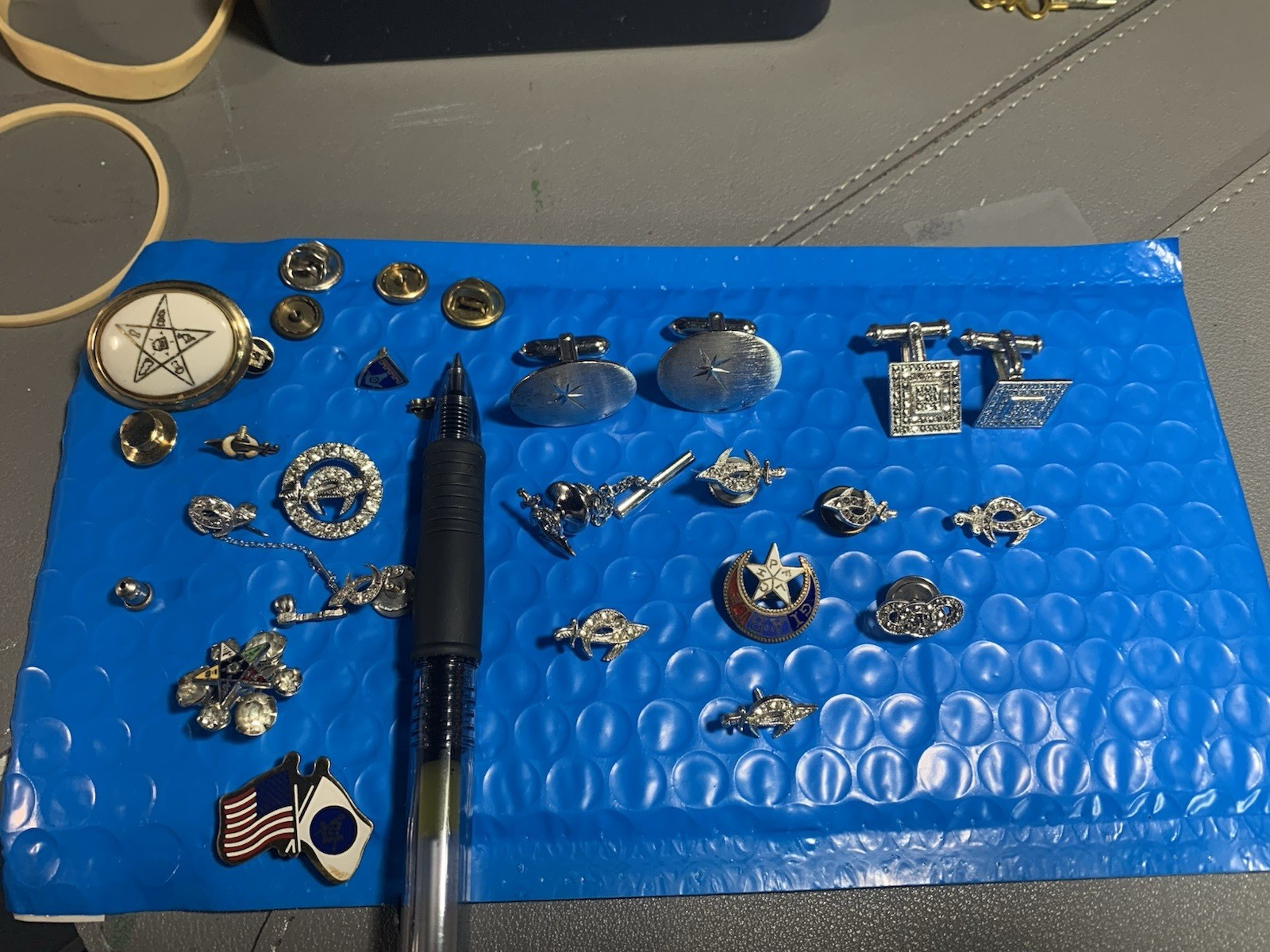 Vintage Masonic Shriners OES pins. Cuff Links Sterling And Non, lot