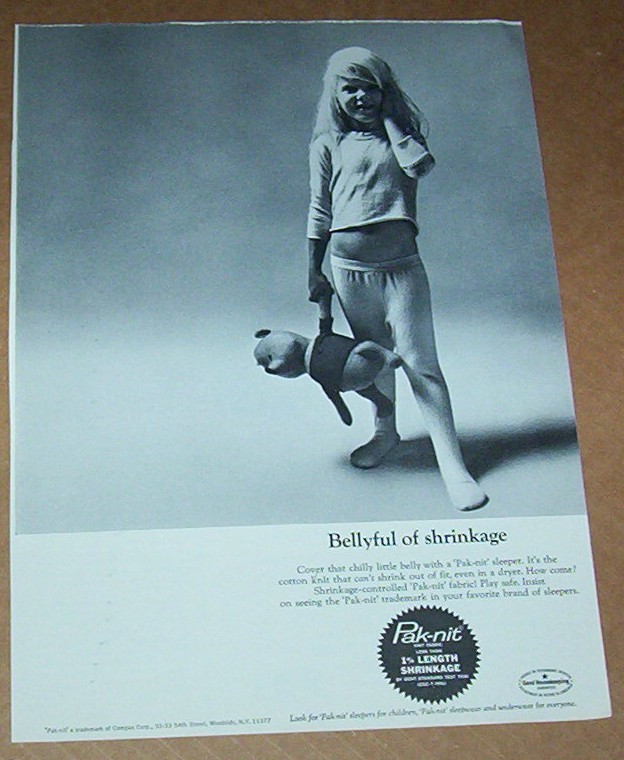 1964 print ad - Pak-nit knit fabric cute little girl small pajamas vintage Page
