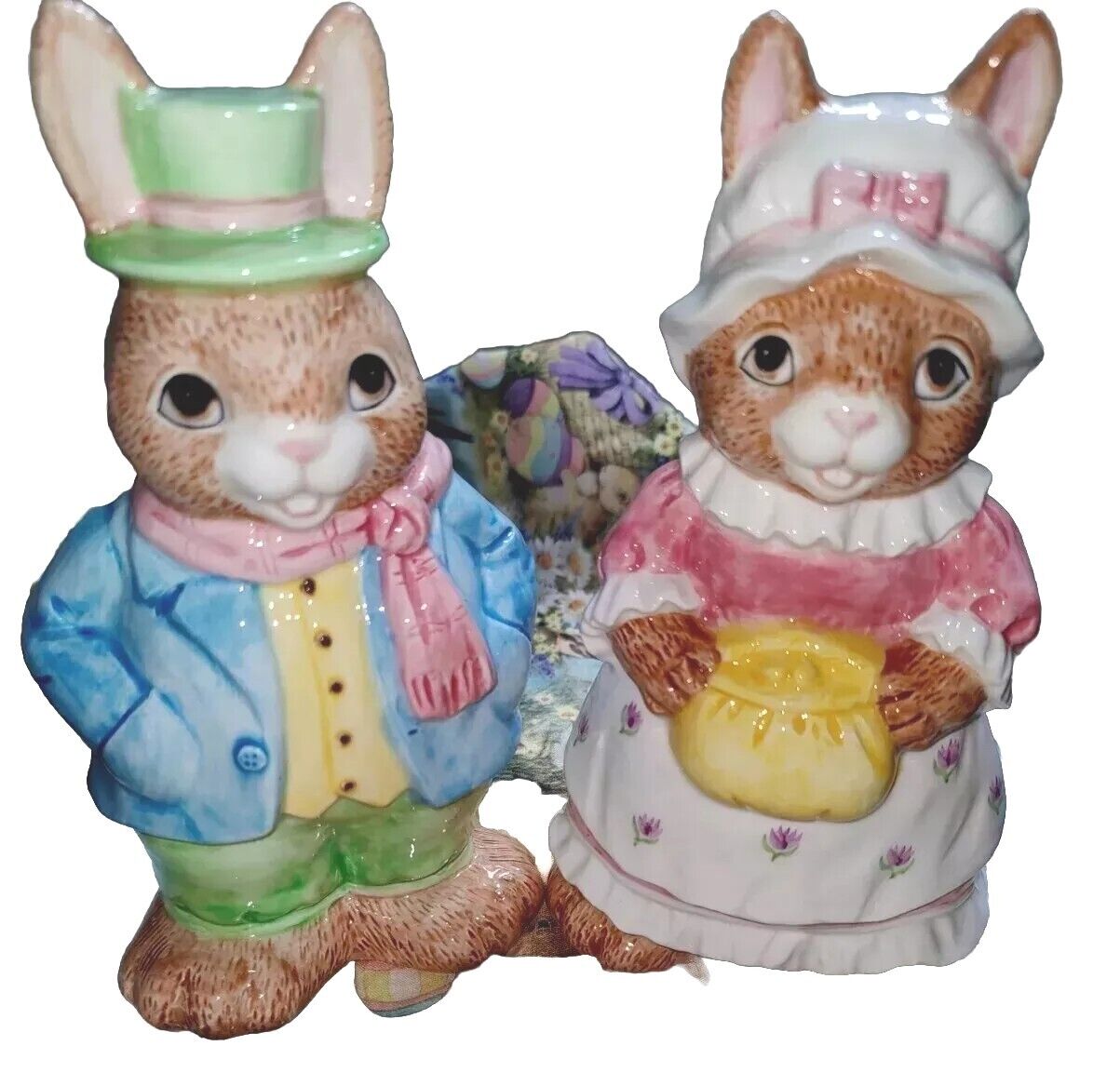 VTG Lefton Mr Mrs Bunny Rabbit Piggy Bank Ceramic 1990 Keepsakes 