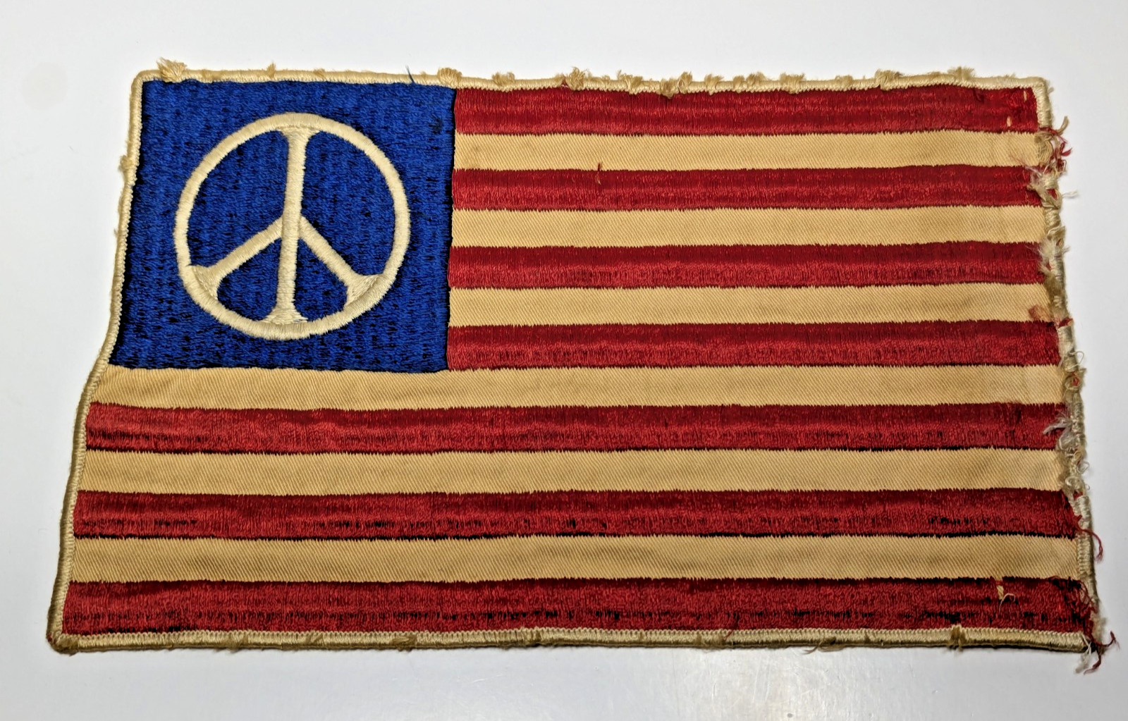 Vintage American Flag Sewn Cotton Peace Sign Mini 10x6\'\' Anti War Hippie Protest
