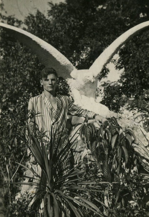 Eagle sculpture monument handsome man ussr vintage photo
