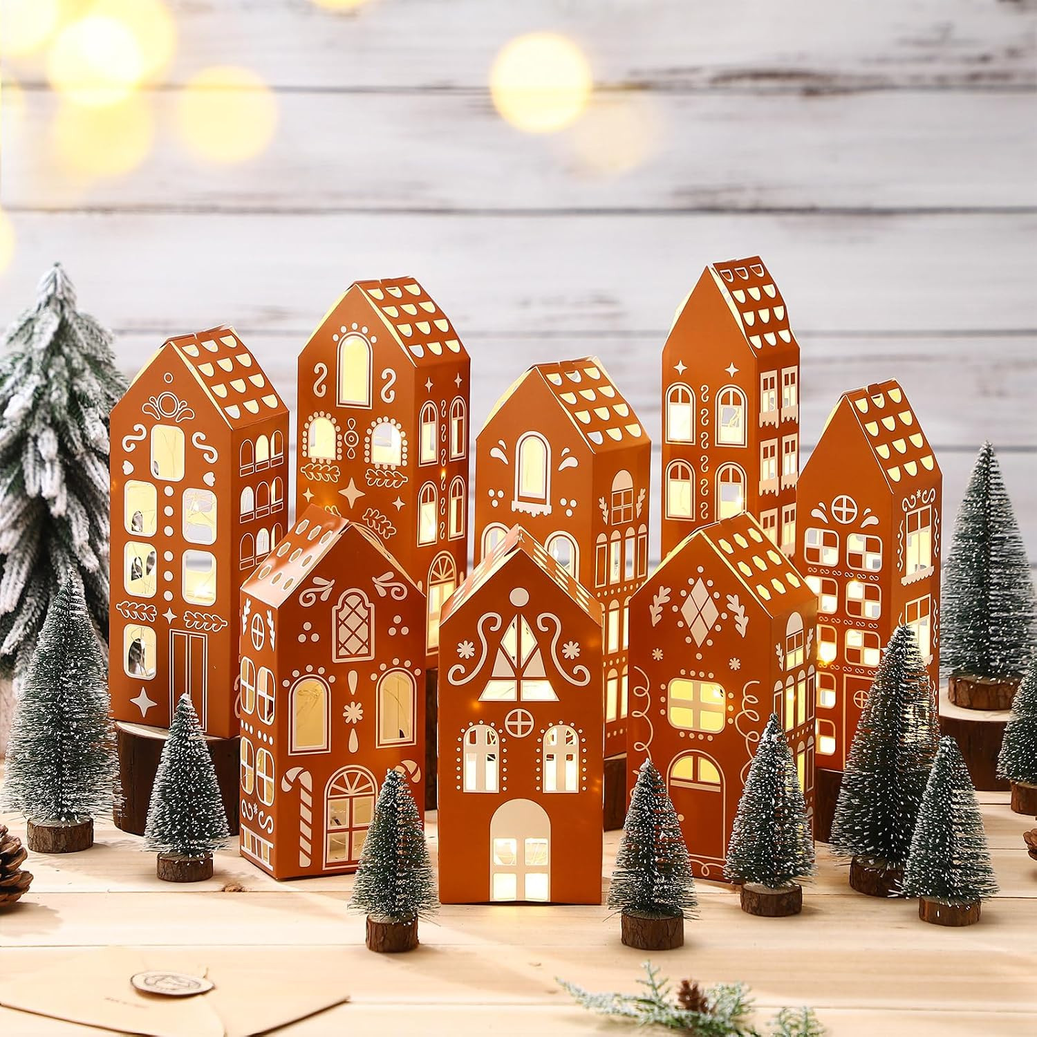 16 Pcs Paper Gingerbread Christmas Village Set for Home Decor 16 Pcs Paper Gingerbread Christmas Village Set for Home Decor