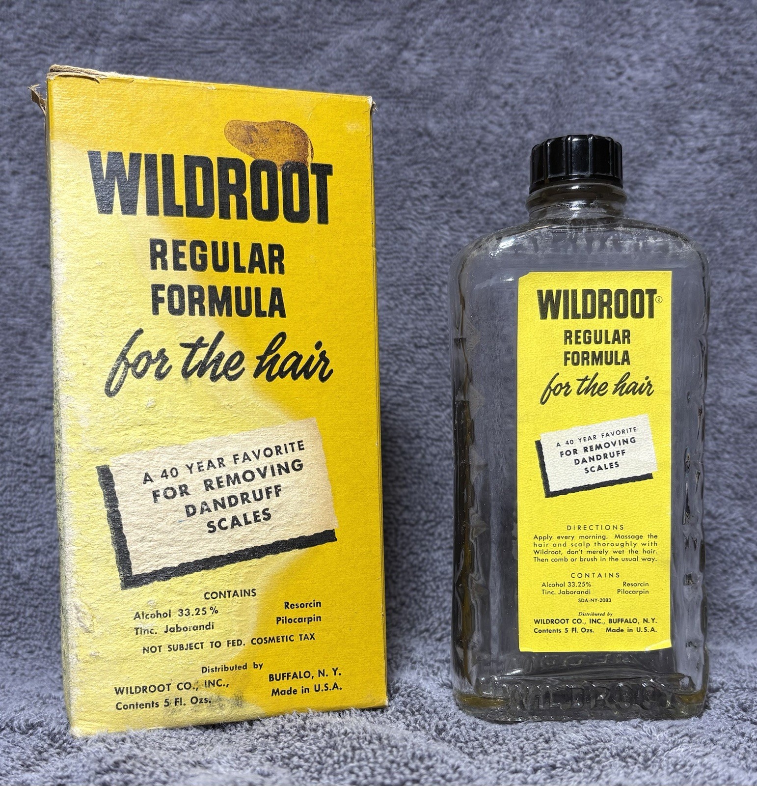 Vintage Wildroot Regular Formula Hair Tonic 5 oz Glass Bottle w/ Box 1950s