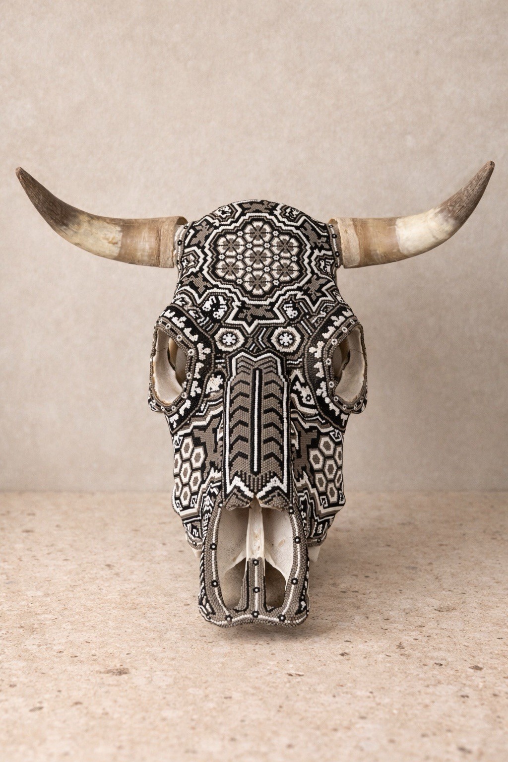 Wixárika Huichol Resin Bull - Handmade Glass Bead Art on Beeswax