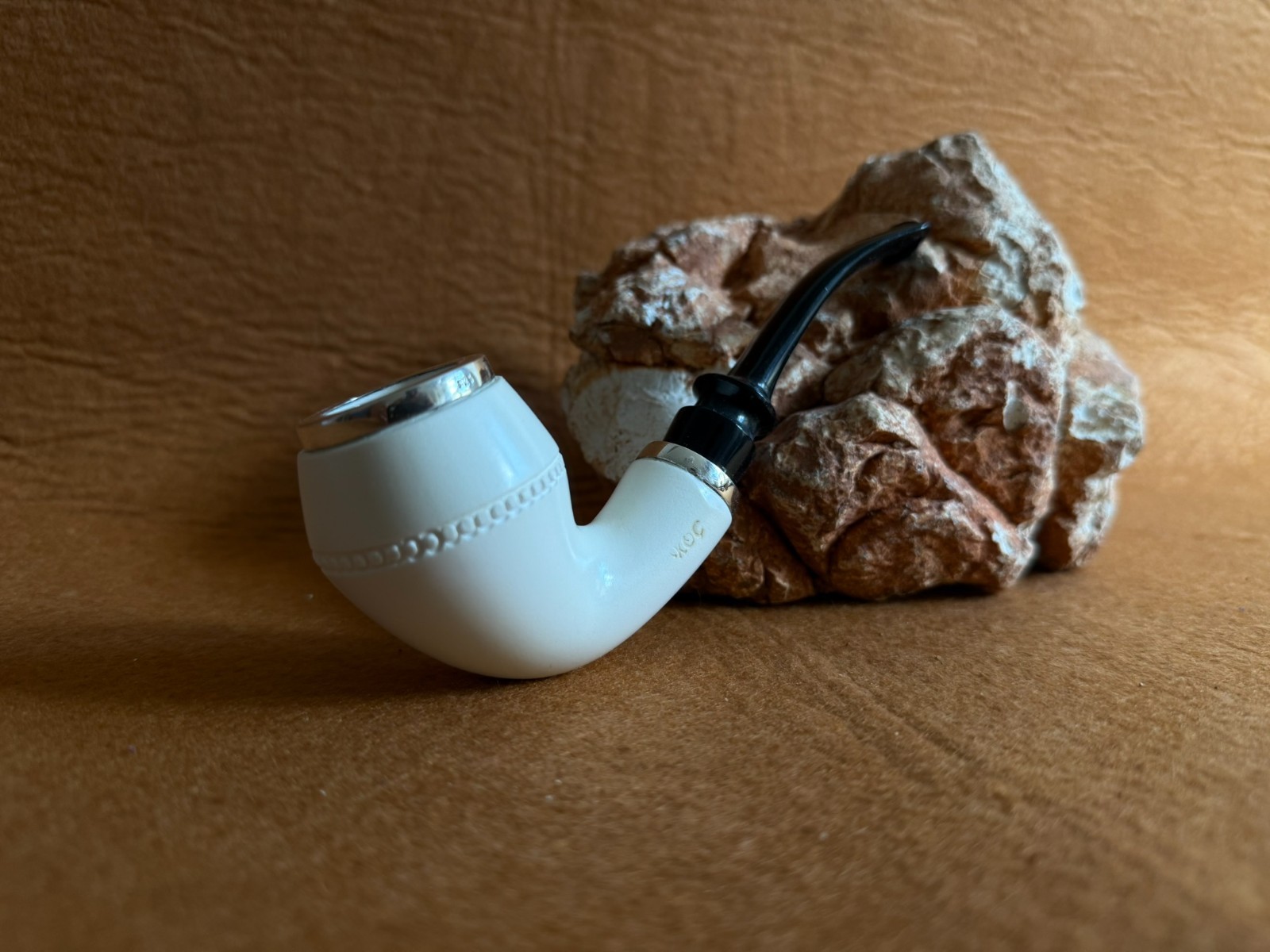 Meerschaum Pipe Reverse Calabash Custom Rhodesian Shape with Fitted Case