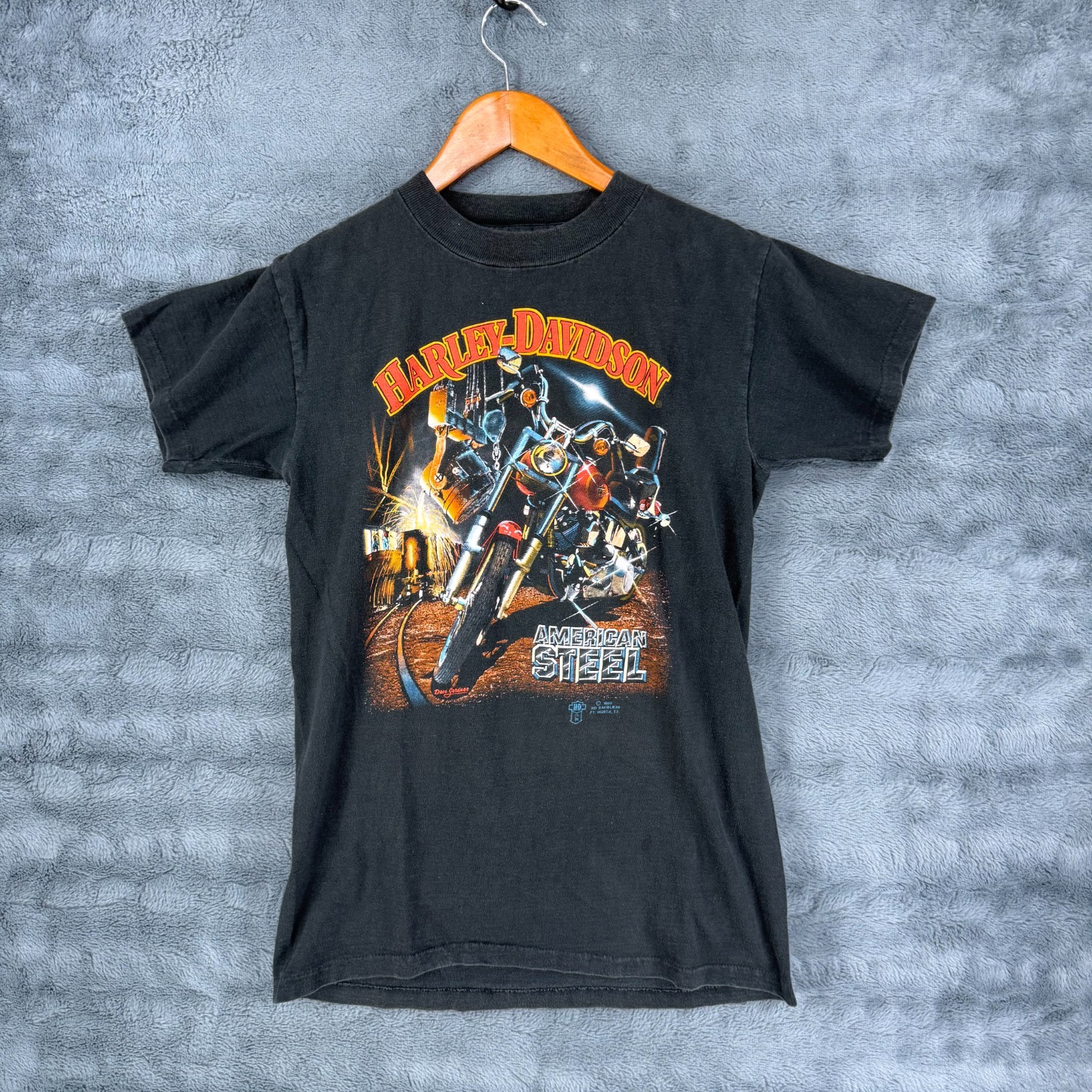 Vintage Harley Davidson 3D Emblem American Steel T Shirt Single Stitch Mens Sz S