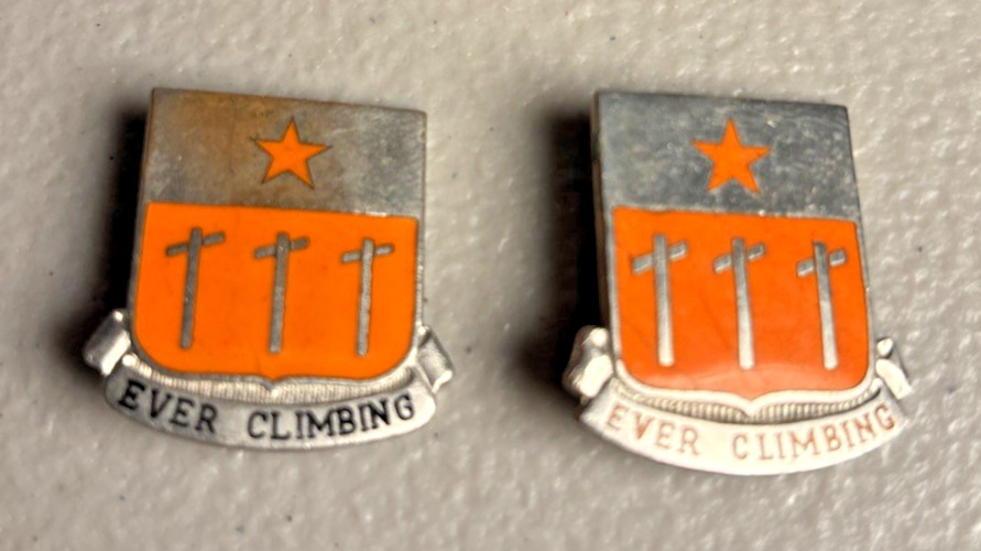 Lot of 2 WWII Crest Pins 315th Signal Battalion Orange Black 1 Missing Bar