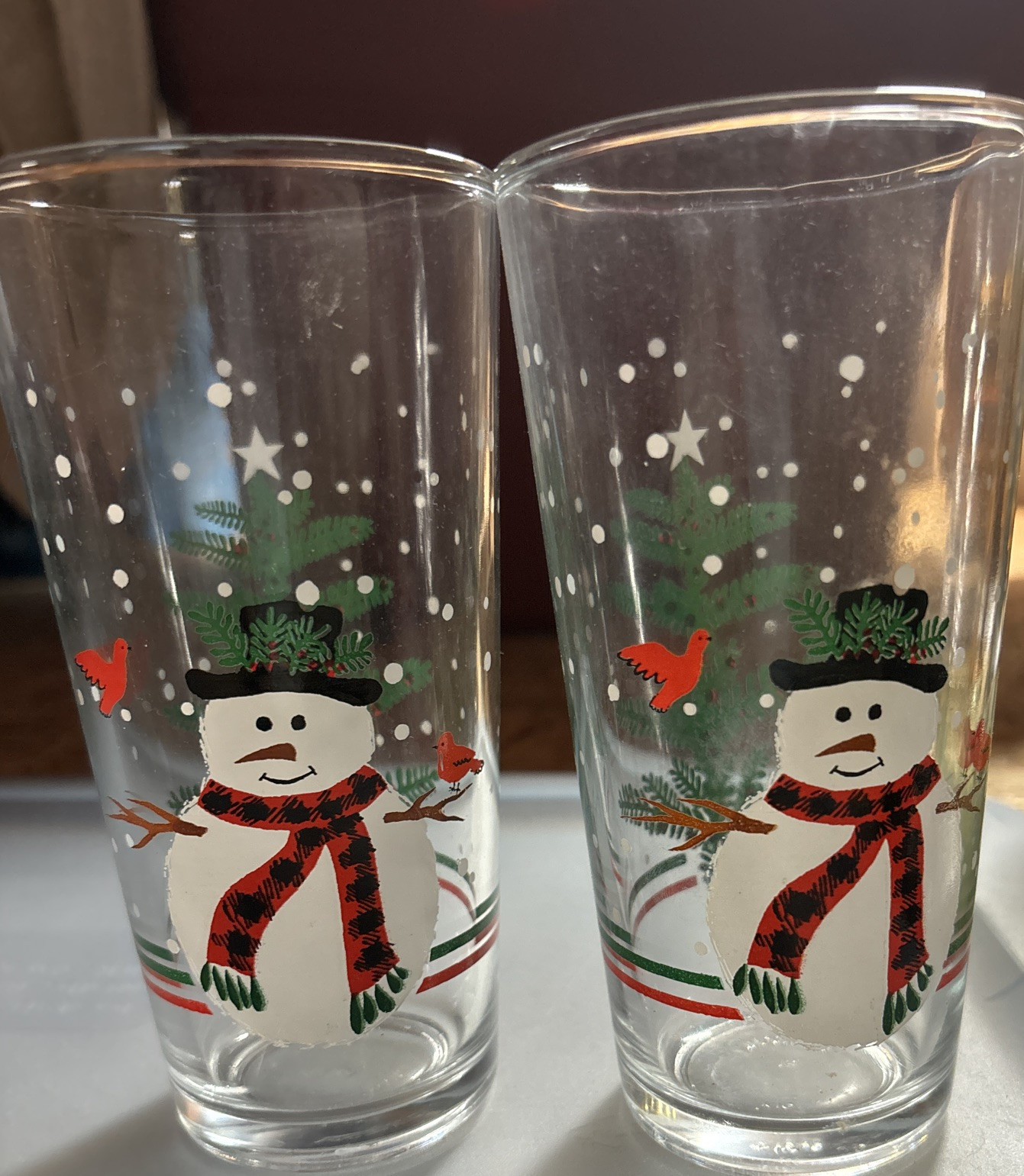 2- Vintage KIG Indonesia Christmas/ Holiday Snowman Tumblers Drinking Glasses