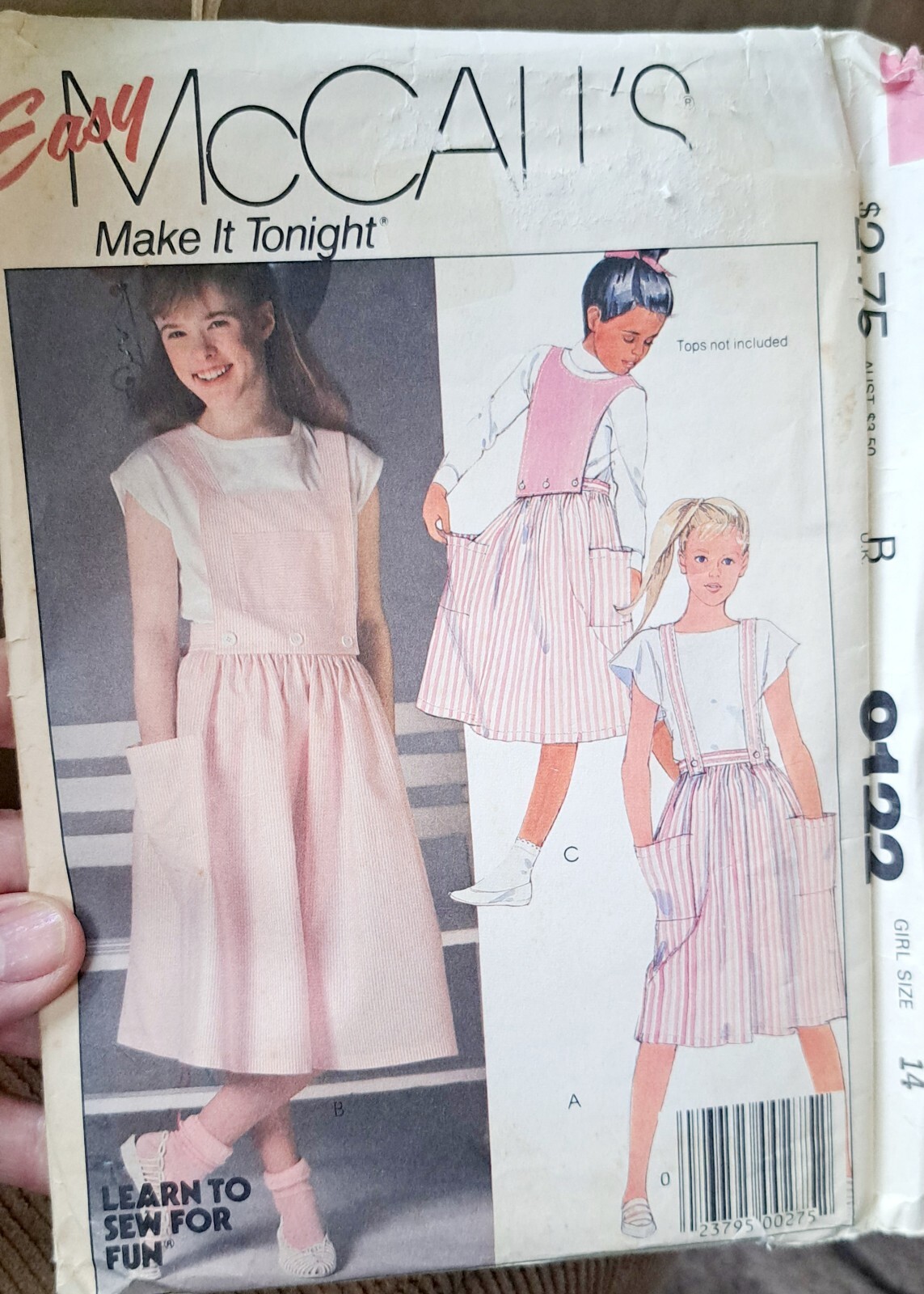 Vtg 1984 McCalls 9122 GIRLS  Big Pocket Button Bib Suspenders/Jmpr Cut Sz 14